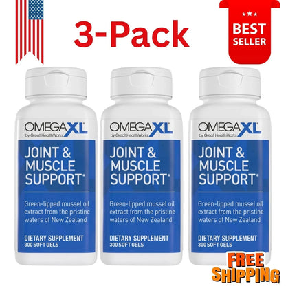OmegaXL 300 Capsules Green Lipped Mussel Joint &amp; Muscle Supplement – Pack of 3 (900 Capsules Total)