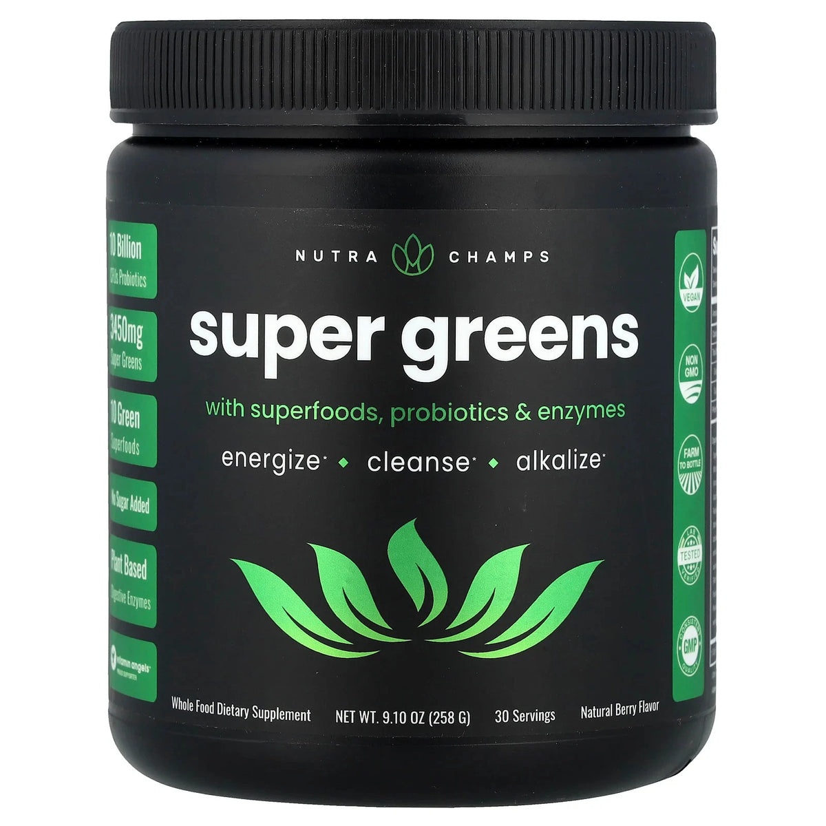 Super Greens With Superfoods, Probiotics & Enzymes, Natural Berry,