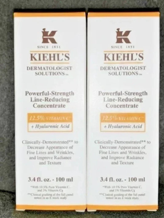 2 PACK Kiehl's POWERFUL-STRENGTH Line Reducing Concentrate. 3.4 oz/100 ml Vitamin C Fit And Glow