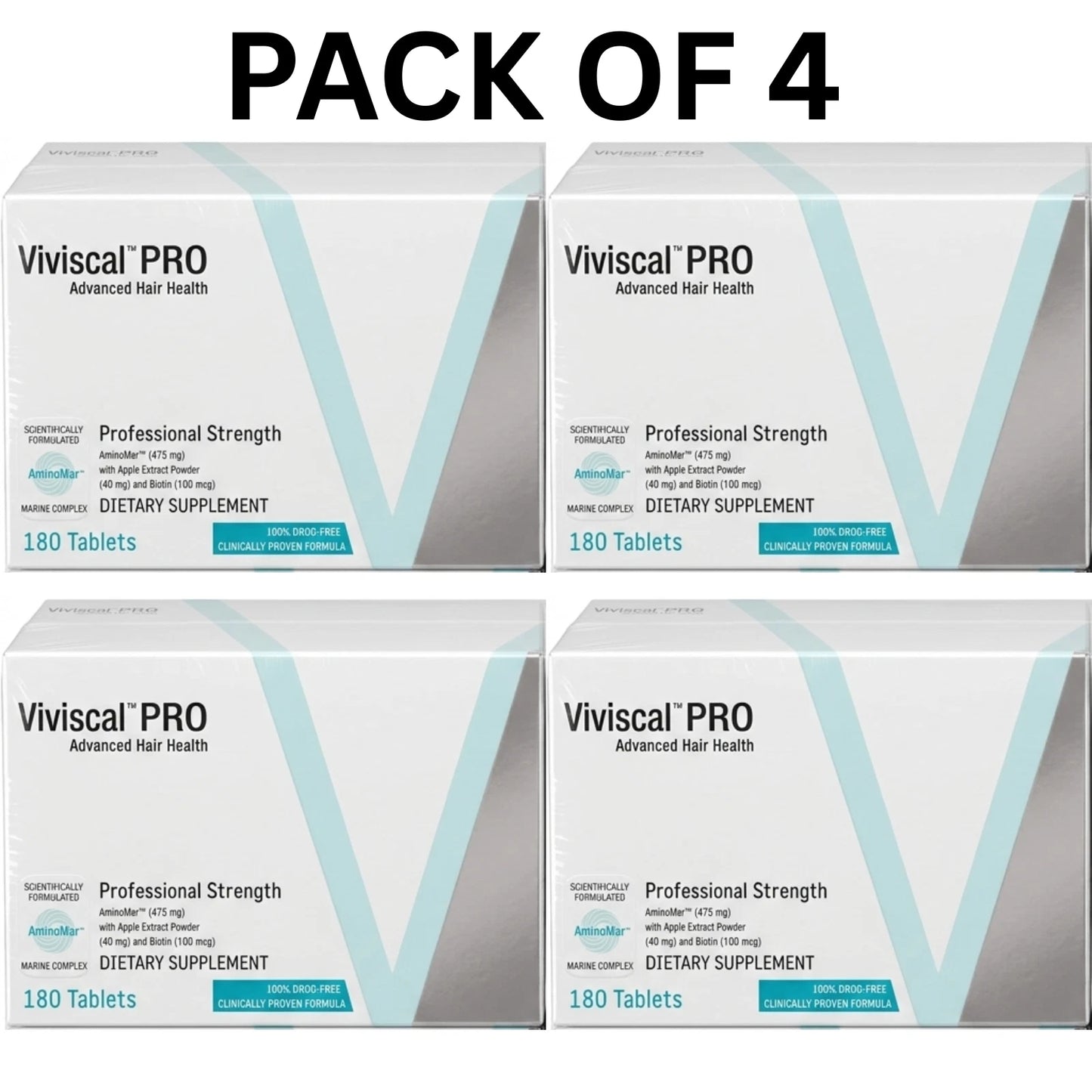 4 Pack of Viviscal PRO Advance Hair Growth Supplement 180